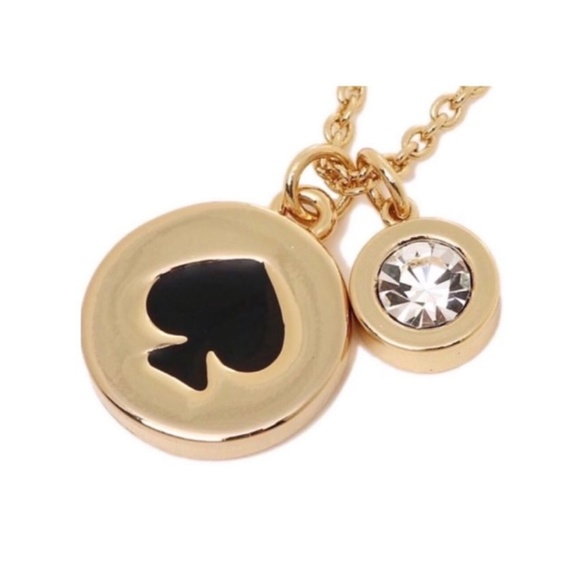 New Kate Spade Spot The Spade Collection Necklace Gold Tone Black Spade Crystal - Picture 2 of 5